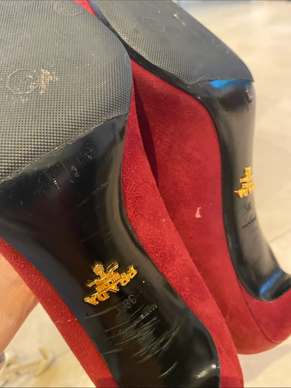 Prada Burgundy Suede Pointed-Toe Pumps - Picture 7 of 8